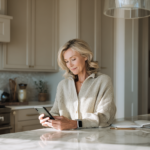 A consumer managing appointments, health information, wearable data, and virtual care from a refined everyday environment, representing the growing demand for accessible, transparent, and personalized healthcare.